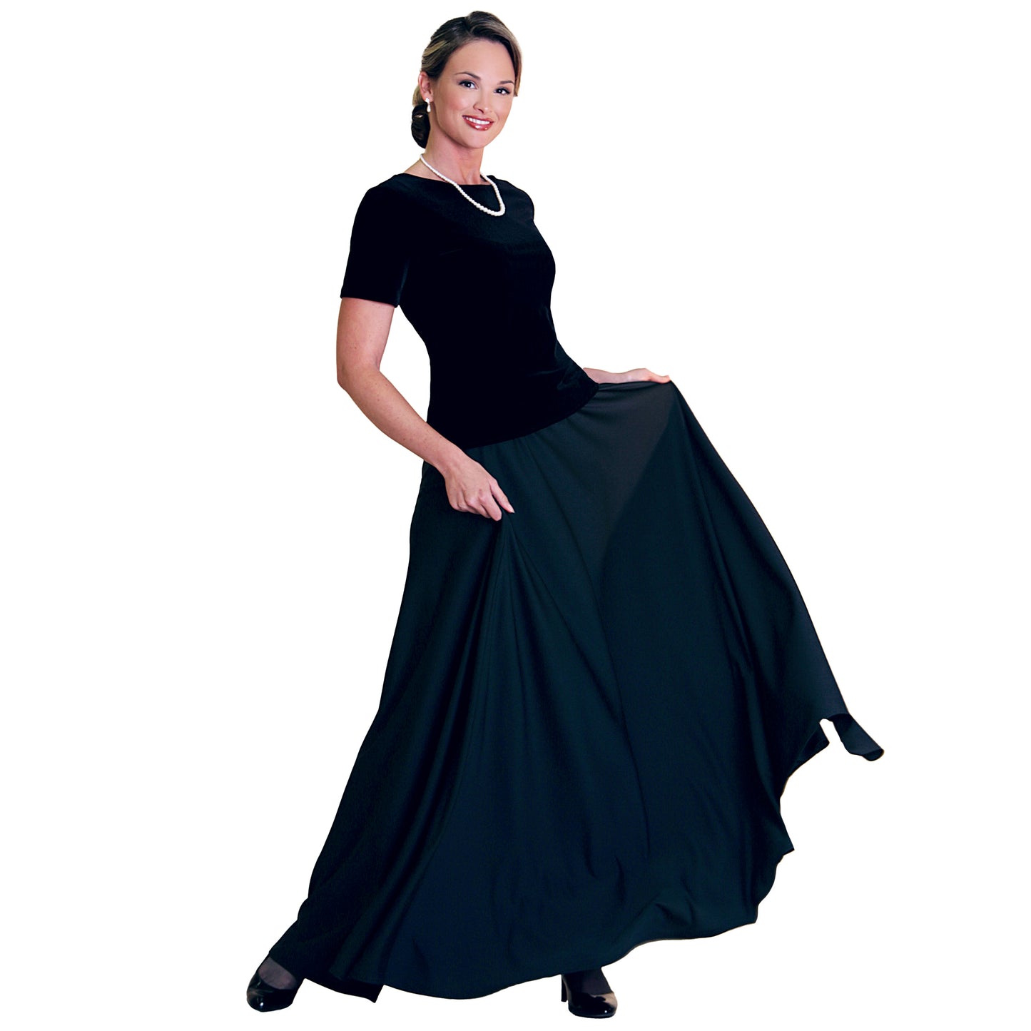 Stretch Velvet Top & Extra-Full Pull-On Skirt
