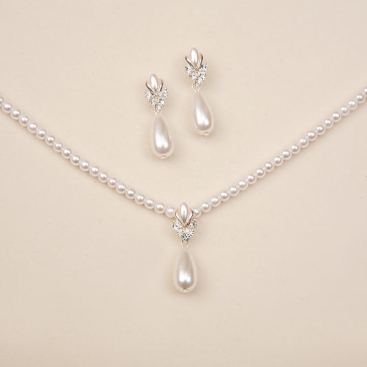 Drop V Pearl Necklace & Earrings