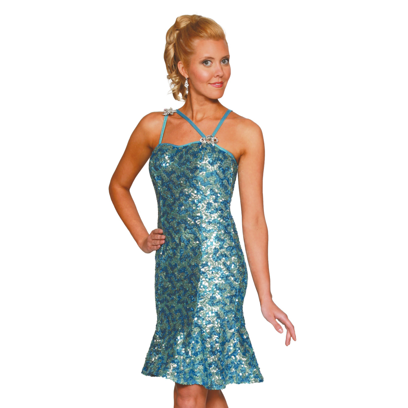 Two-Tone Sequin Trumpet Skirt Dress