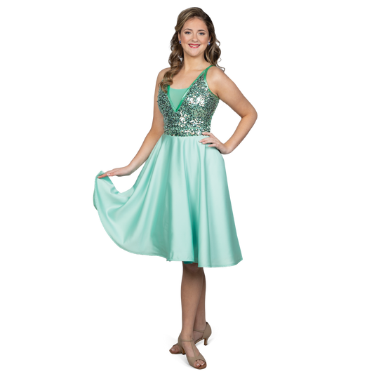 Deep V Sequin Dress and Detachable Skirt